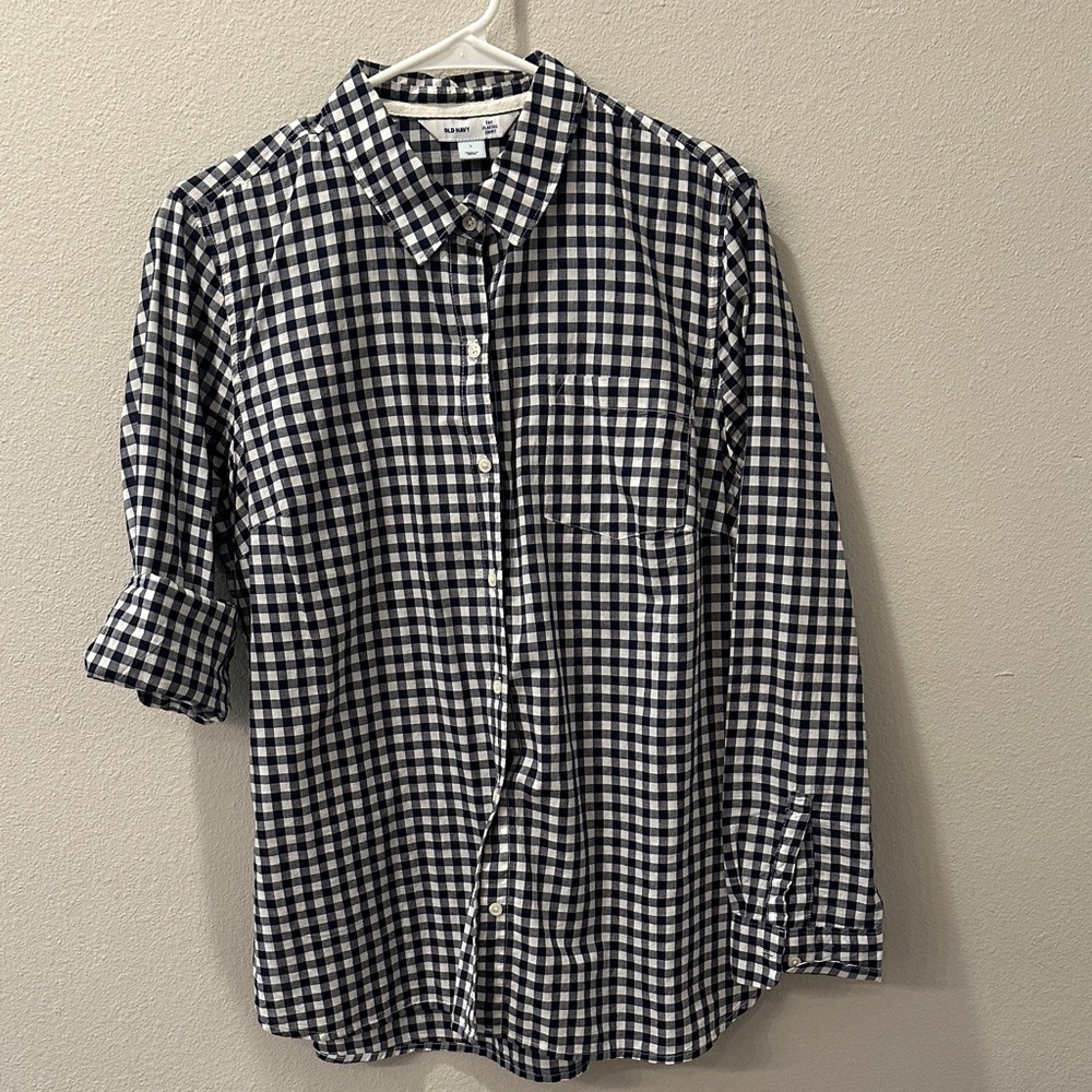 Navy and White Gingham Button Down Shirt